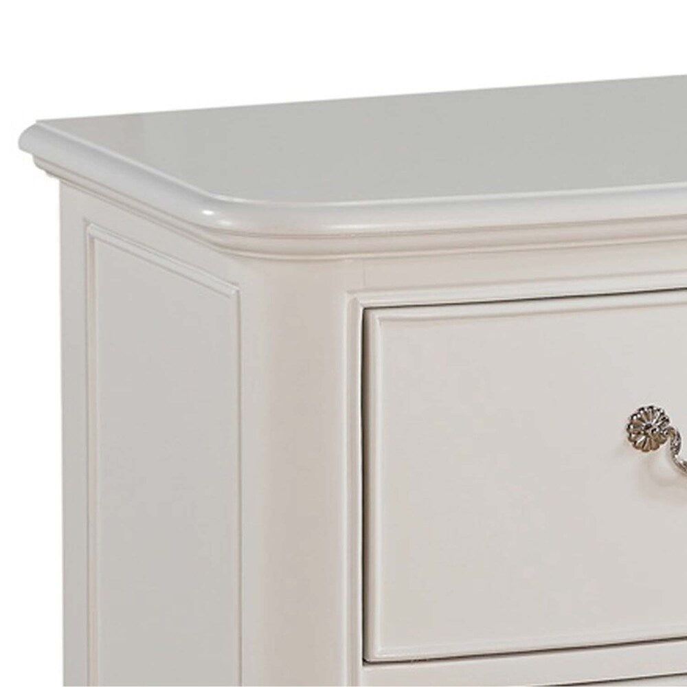 Nightstand with Crystal Like Metal Handles and Tapered Legs, White