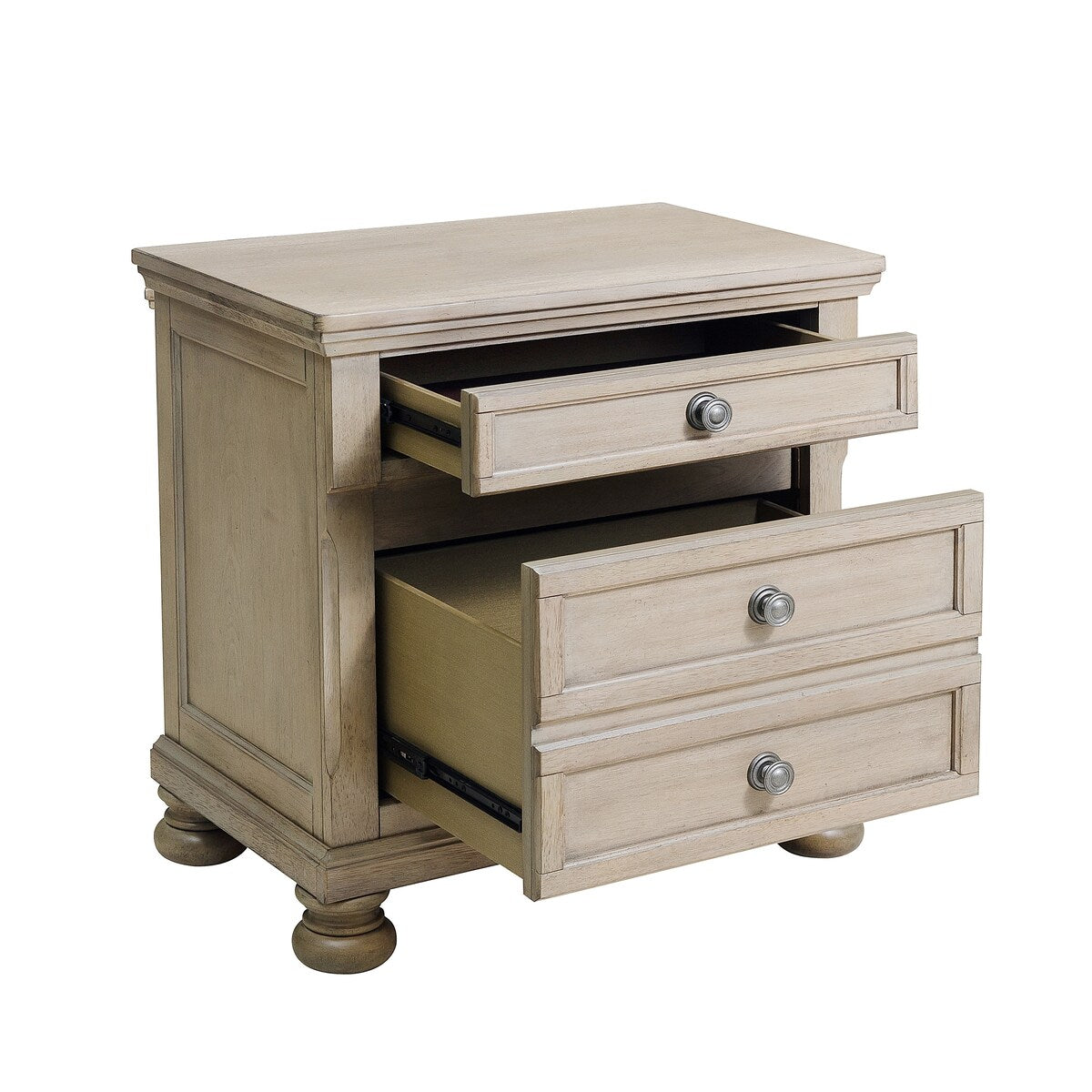 Nightstand with Hidden Drawer Wire Brushed Birch Veneer Wood Bed Side Table