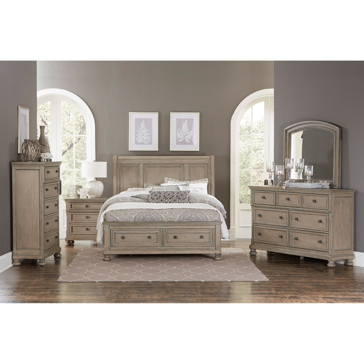 Nightstand with Hidden Drawer Wire Brushed Birch Veneer Wood Bed Side Table