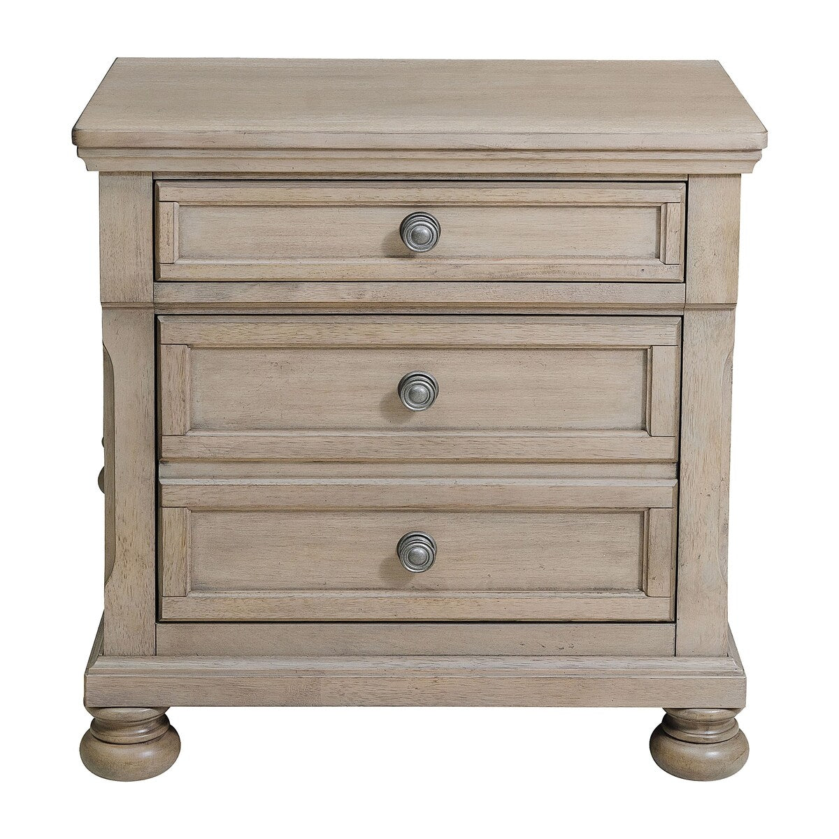 Nightstand with Hidden Drawer Wire Brushed Birch Veneer Wood Bed Side Table