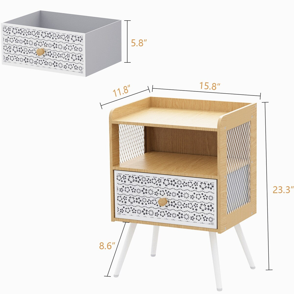 Nightstand with Metal Legs with Drawer Beside Table