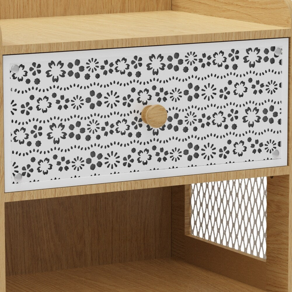 Nightstand with Metal Legs with Drawer Beside Table