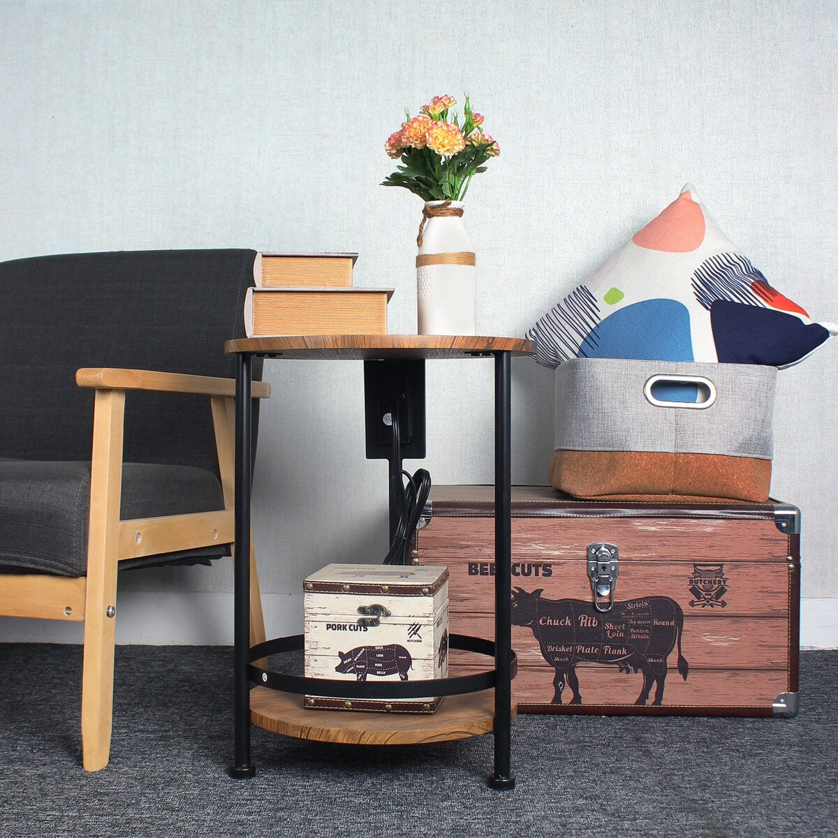 Nightstand with Steel Frame for Living Room and Bedroom