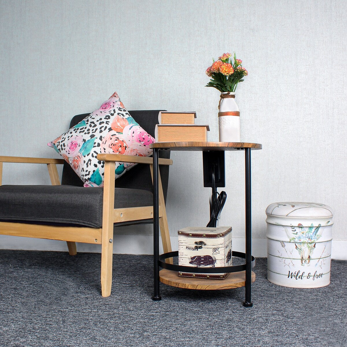 Nightstand with Steel Frame for Living Room and Bedroom