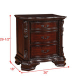 Nightstand with Three Storage Drawers Drawer Pulls Solid Wood