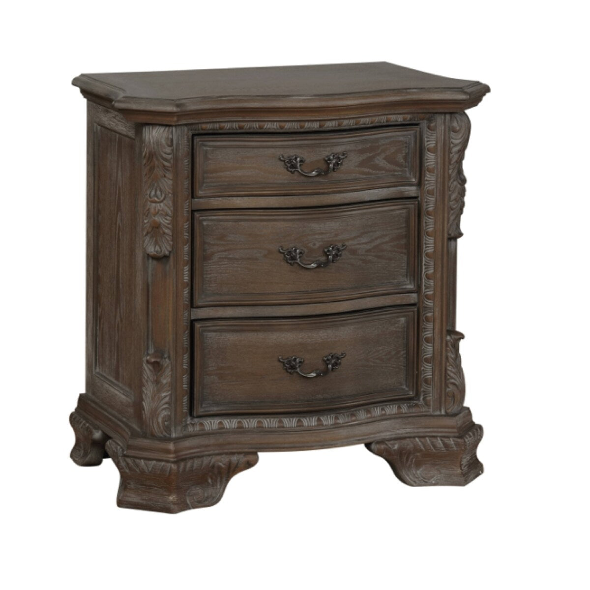 Nightstand with Three Storage Drawers Drawer Pulls Solid Wood