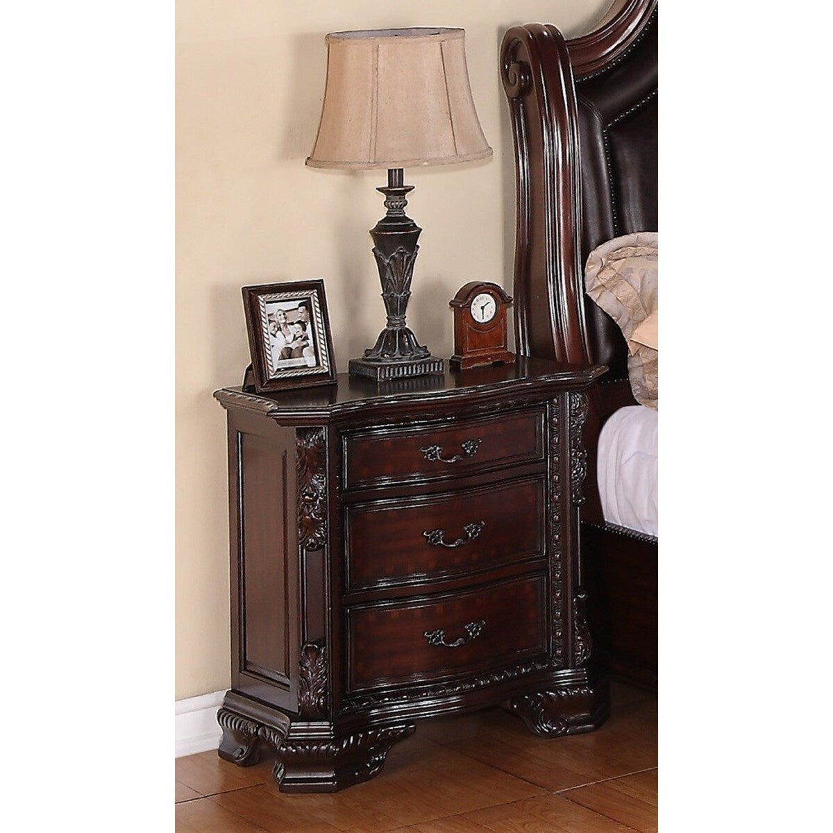 Nightstand with Three Storage Drawers Drawer Pulls Solid Wood