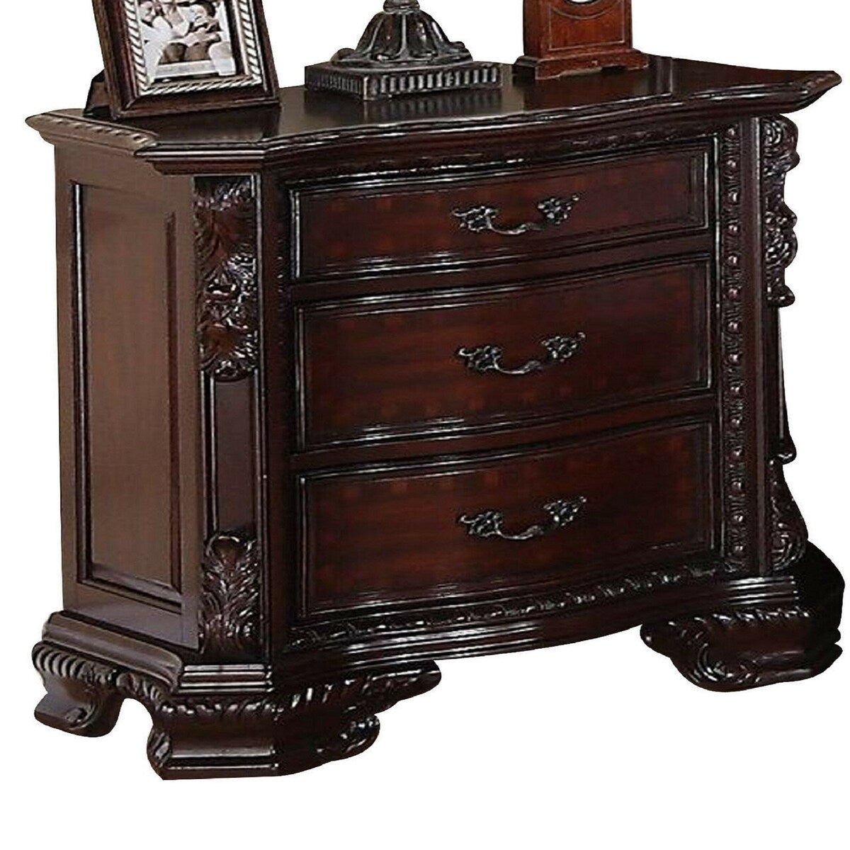 Nightstand with Three Storage Drawers Drawer Pulls Solid Wood