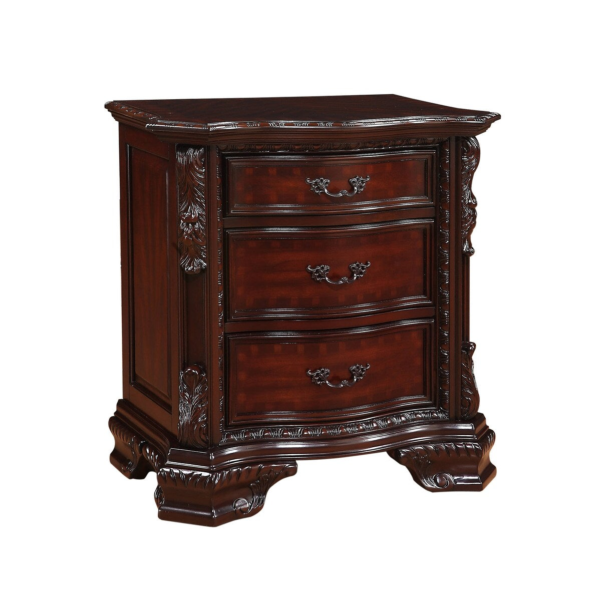Nightstand with Three Storage Drawers Drawer Pulls Solid Wood