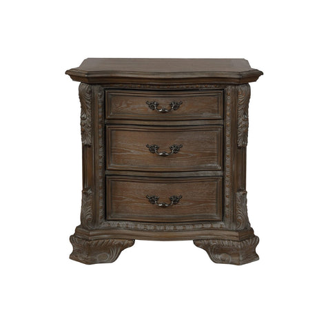 Nightstand with Three Storage Drawers Drawer Pulls Solid Wood