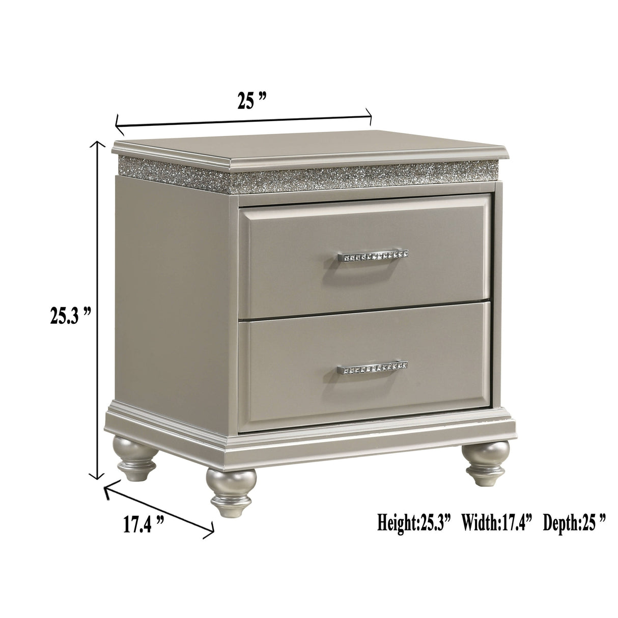 Nightstand with Two Storage Drawers and Bun Feet Solid Wood