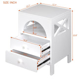 Nightstand with USB Charging Ports and LED Lights, 2 Drawers and Shelf