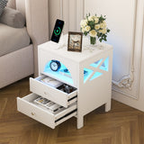 Nightstand with USB Charging Ports and LED Lights, 2 Drawers and Shelf