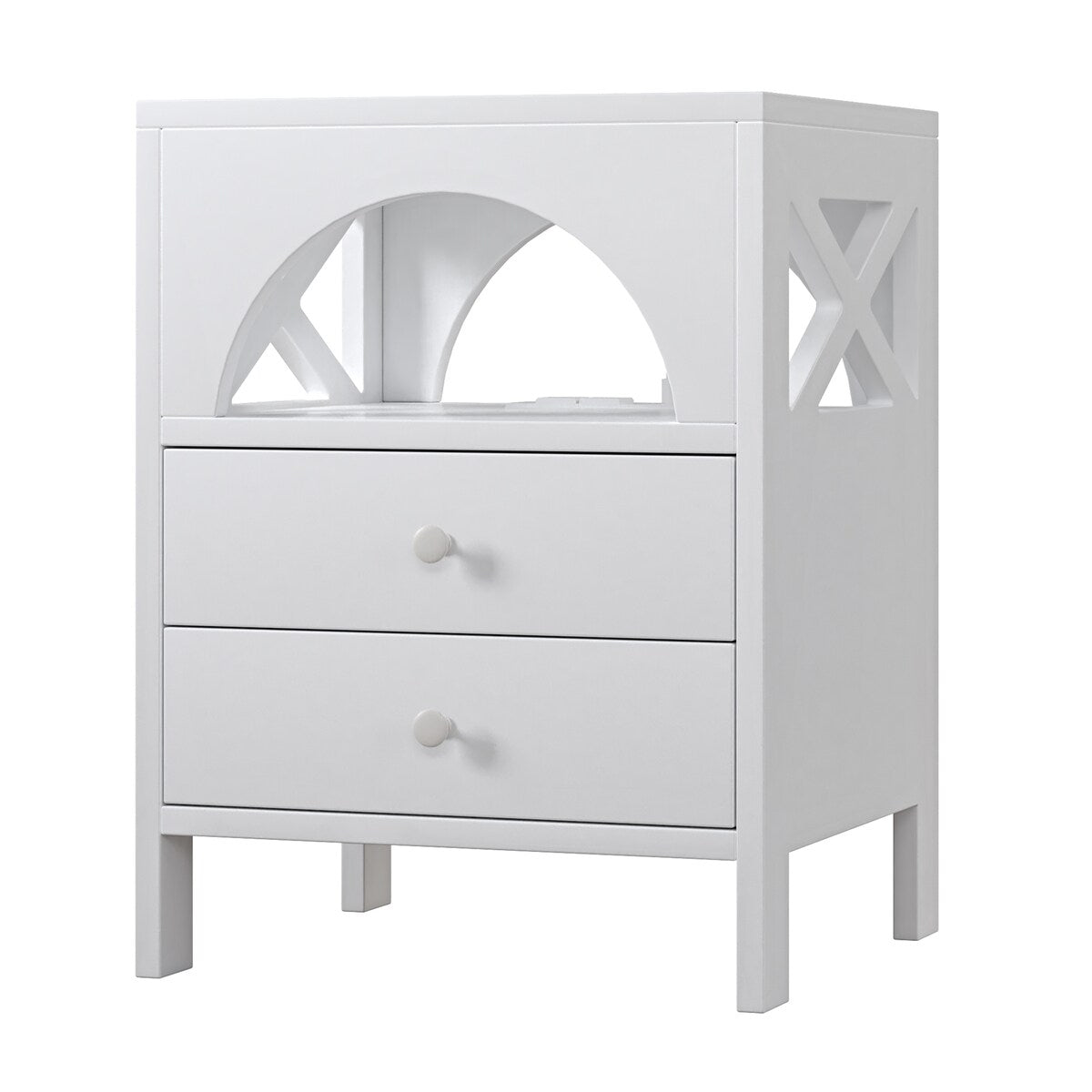 Nightstand with USB Charging Ports and LED Lights, 2 Drawers and Shelf