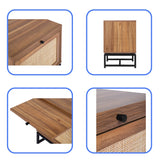 Nightstand, Side Table W/ Natural Rattan Door & Adjustable Pull Plate