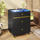 Nightstands Set of 2 3 Drawer Charging Station & LED Lights