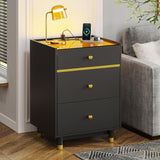 Nightstands Set of 2 3 Drawer Charging Station & LED Lights