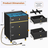 Nightstands Set of 2 3 Drawer Charging Station & LED Lights