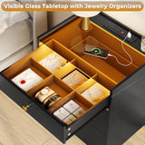 Nightstands Set of 2 3 Drawer Charging Station & LED Lights