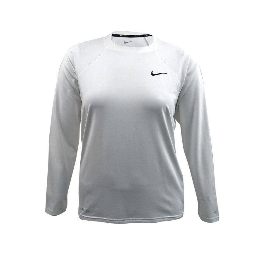 Nike Women's Plus Essential Long-Sleeve Hydro Rash Guard Swimsuit (1X, White)