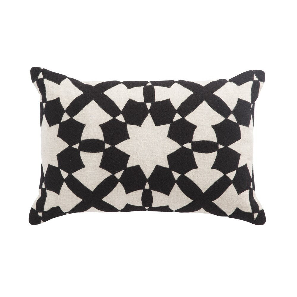 Nikki Chu Casino Black/Ivory Geometric Down Throw Pillow 16X24 inch