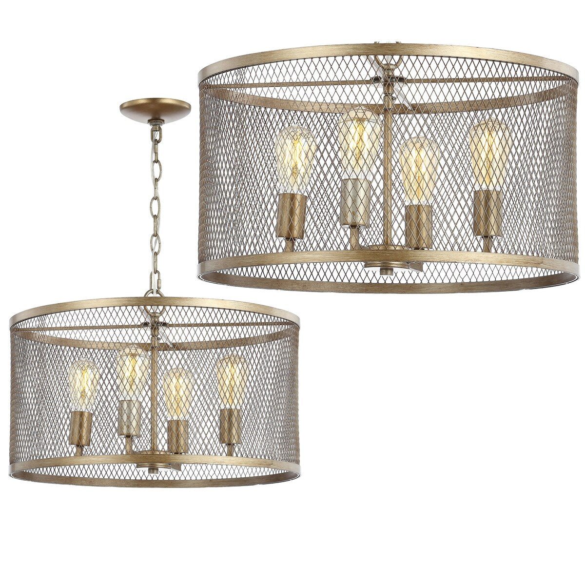 Nile 4-Light 20" Iron Adjustable Industrial Mesh LED Pendant, Gold by JONATHAN Y