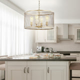 Nile 4-Light 20" Iron Adjustable Industrial Mesh LED Pendant, Gold by JONATHAN Y