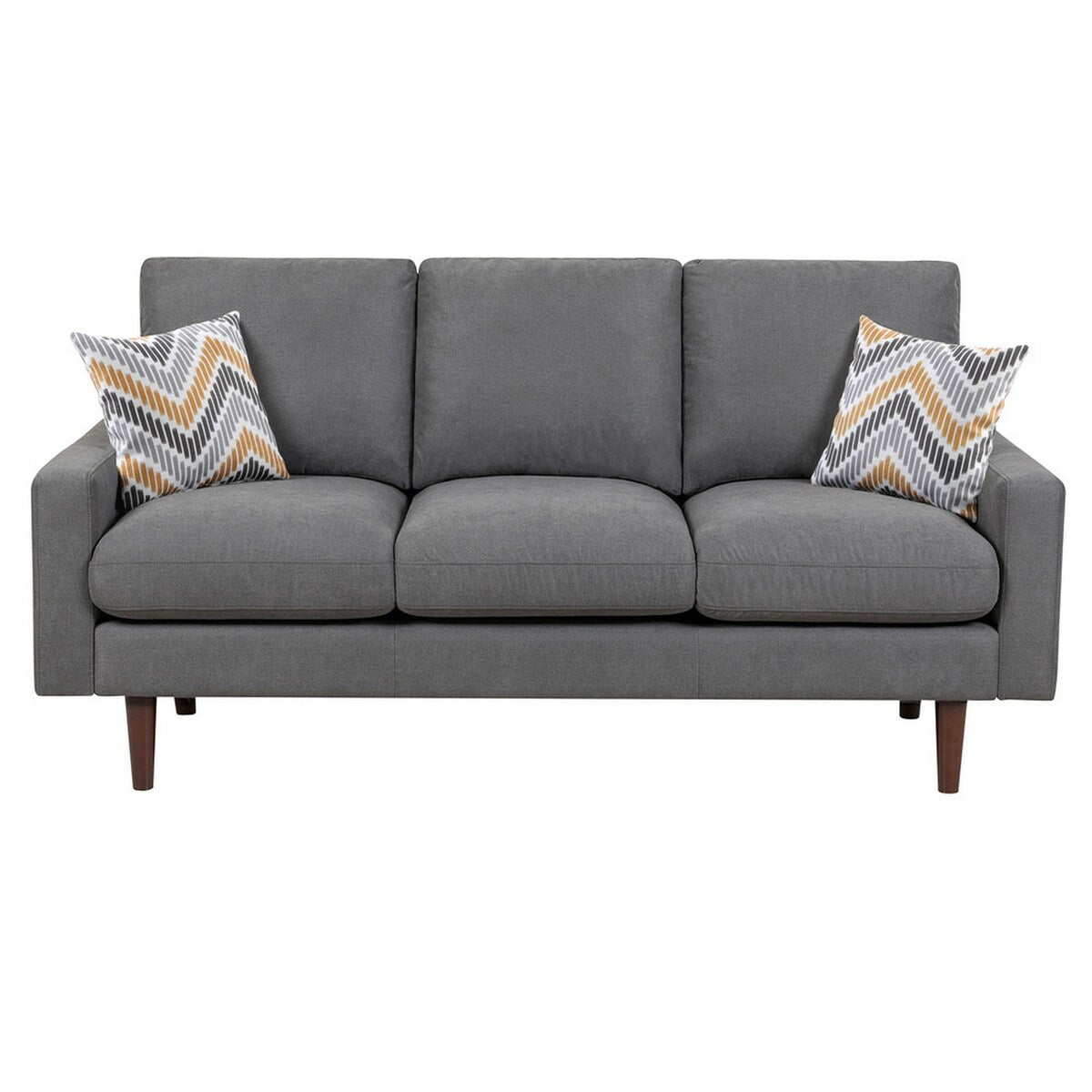 Niu 71 Inch Sofa, 2 Throw Pillows, Cushioned Seats and 2 USB Ports, Gray