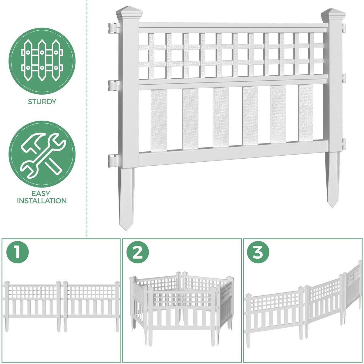 No-dig White Plastic Fencing Set Of 10