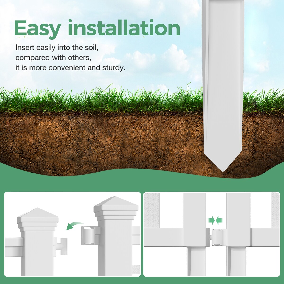 No-dig White Plastic Fencing Set Of 10
