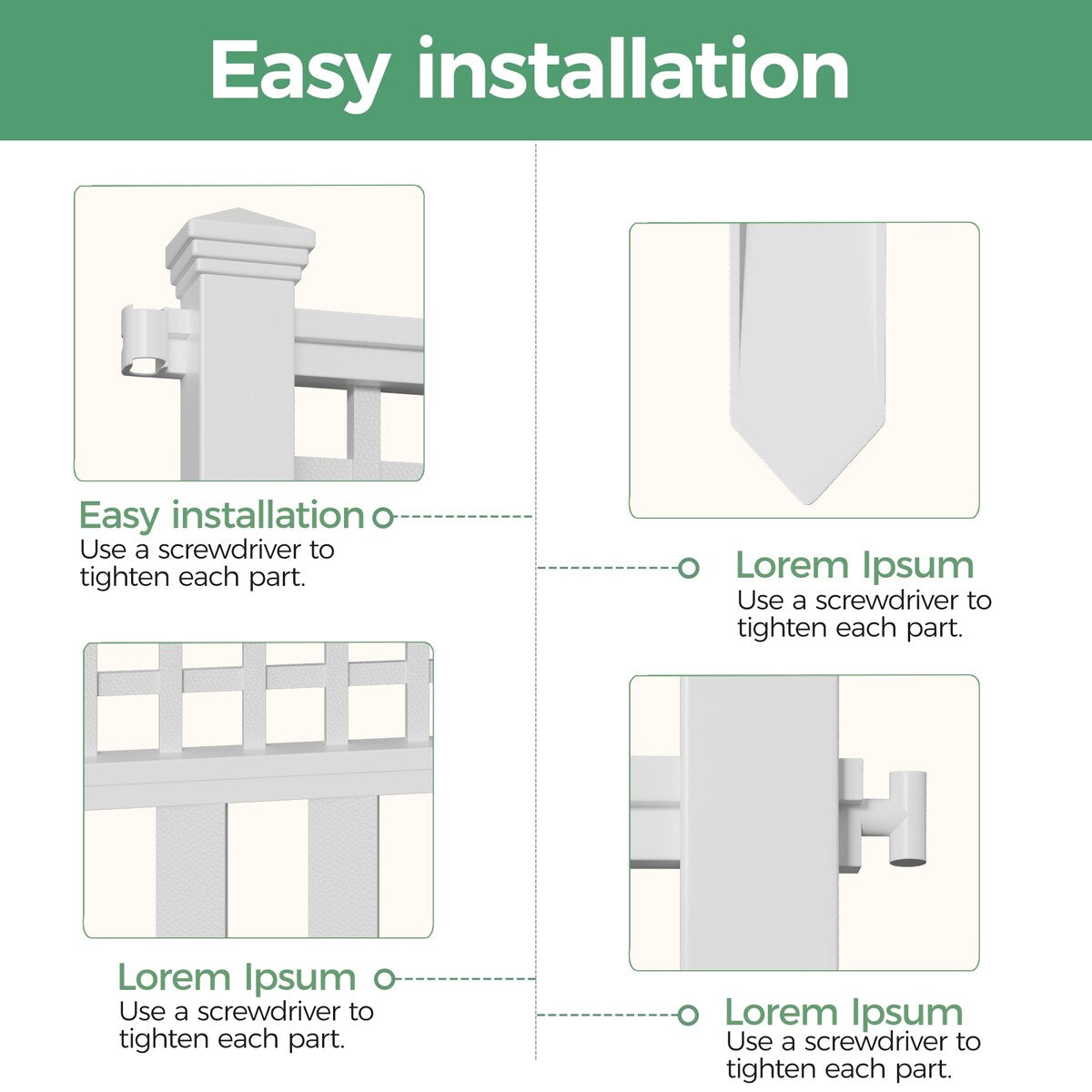 No-dig White Plastic Fencing Set Of 10