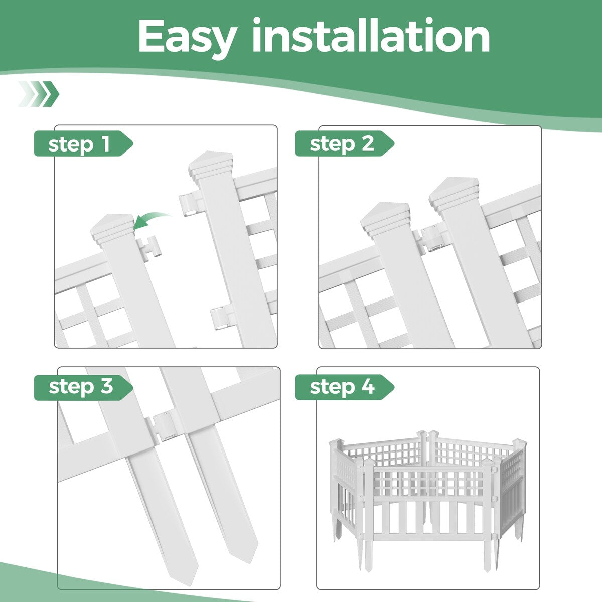 No-dig White Plastic Fencing Set Of 10