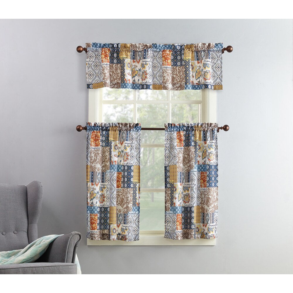 No. 918 Antoinette Patchwork Print Microfiber 3-Piece Kitchen Curtain