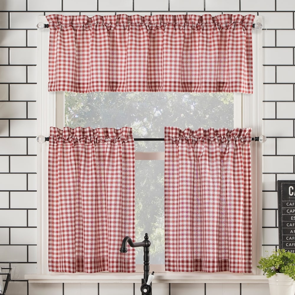 No. 918 Parkham Farmhouse Plaid Semi-Sheer Rod Pocket Kitchen Curtain Valance