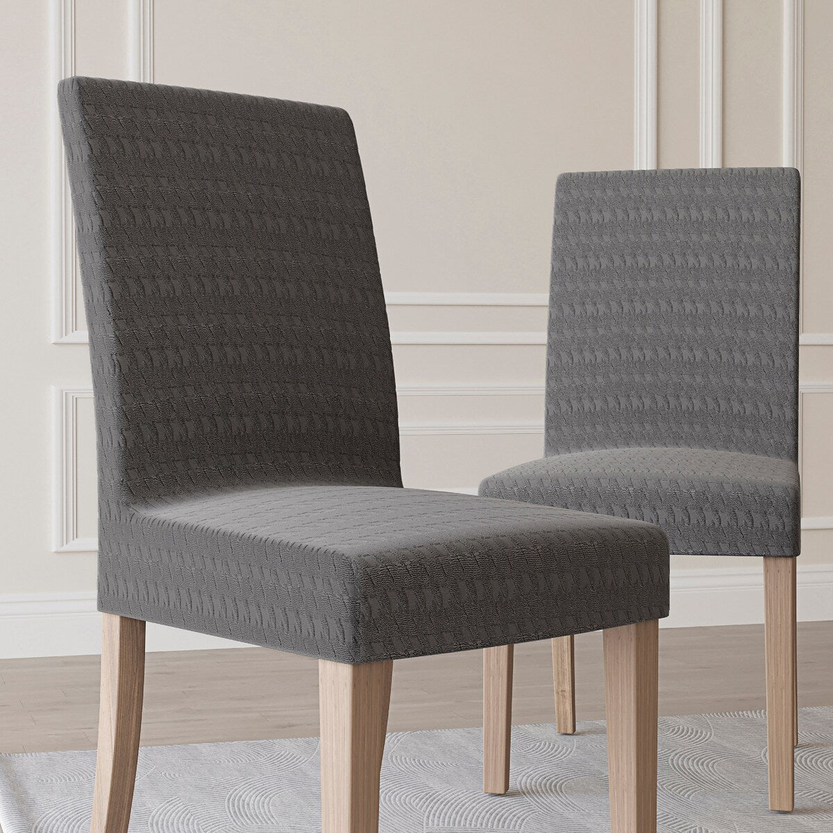 No. 918 Sparta 2-pack Houndstooth Textured Stretch Fit Elastic Dining Chair Cover Pair - 28" x 39"