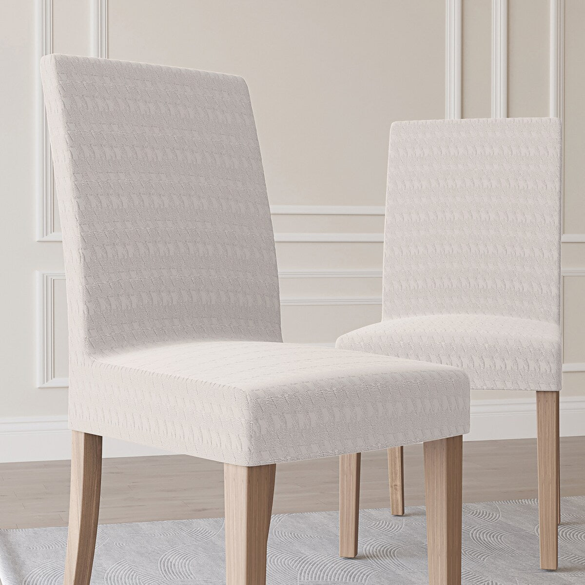 No. 918 Sparta 2-pack Houndstooth Textured Stretch Fit Elastic Dining Chair Cover Pair - 28" x 39"