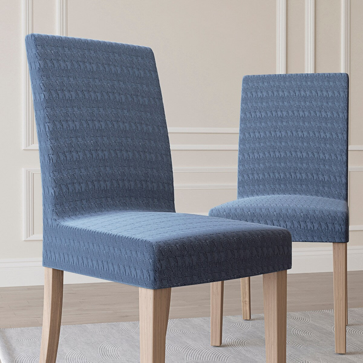 No. 918 Sparta 2-pack Houndstooth Textured Stretch Fit Elastic Dining Chair Cover Pair - 28" x 39"