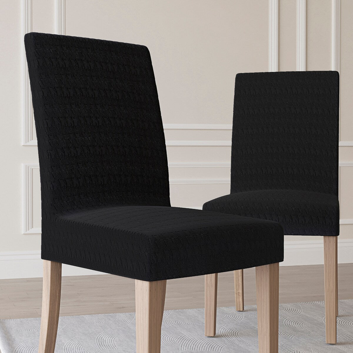 No. 918 Sparta 2-pack Houndstooth Textured Stretch Fit Elastic Dining Chair Cover Pair - 28" x 39"