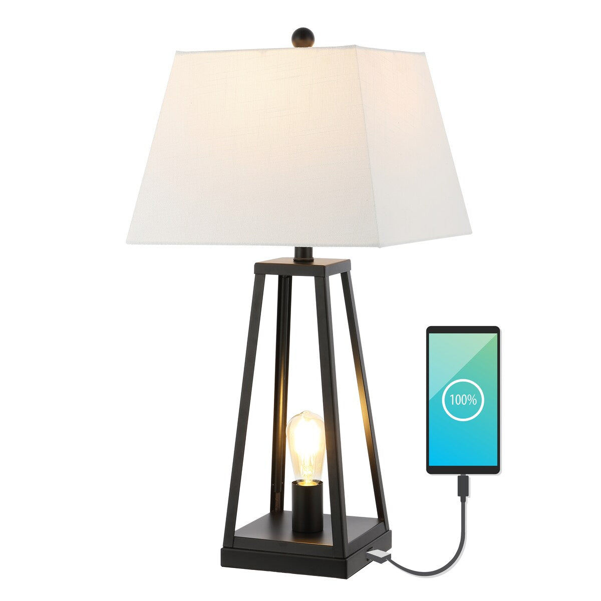 Noah 28.5" Classic Industrial Iron Nightlight LED Table Lamp with USB by JONATHAN Y