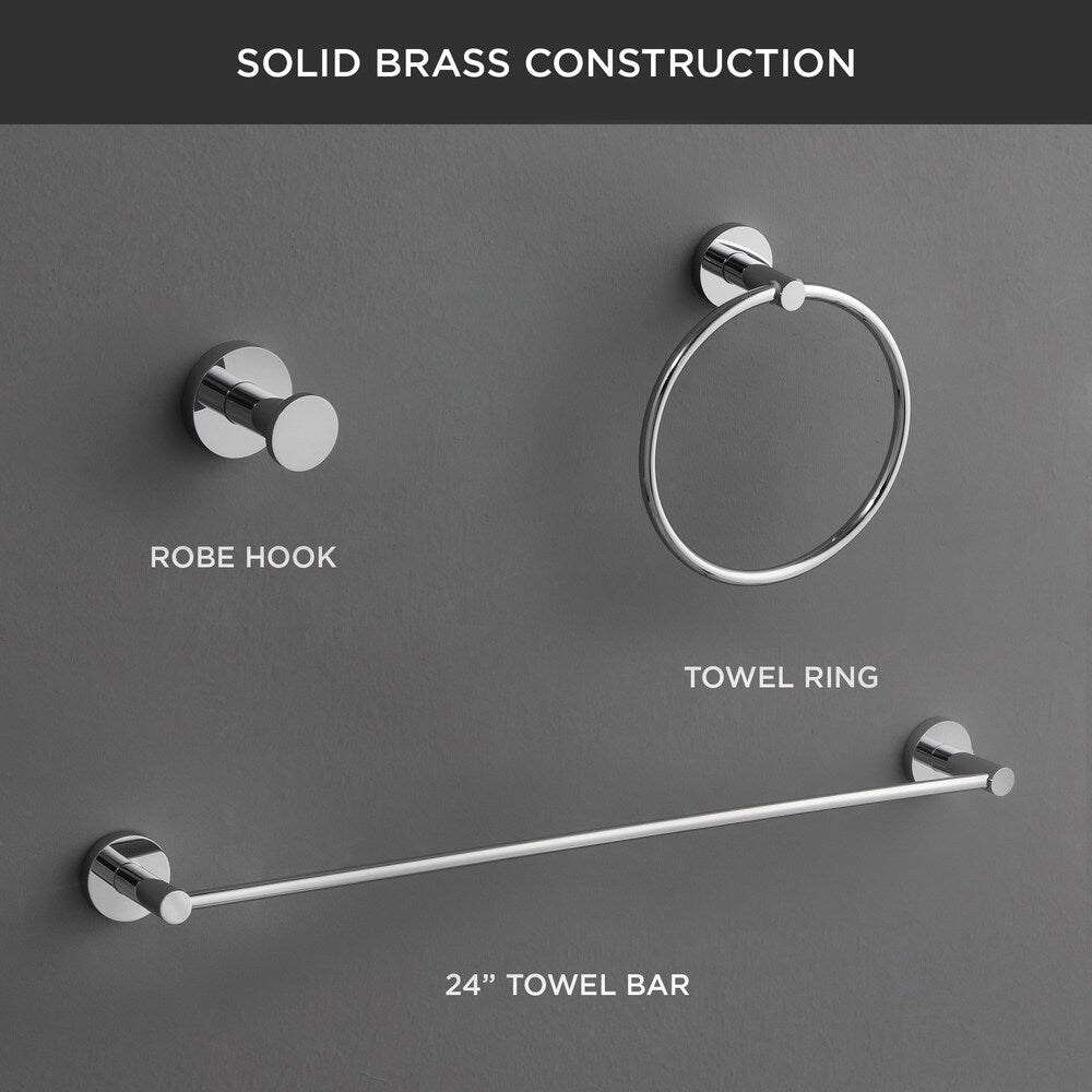 Maykke Nob Hill 3-Piece Bathroom Hardware Set with 24 Inch Towel Bar