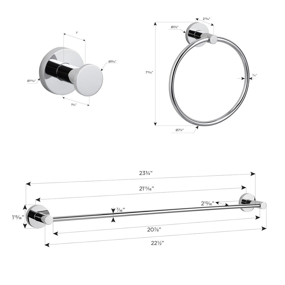 Maykke Nob Hill 3-Piece Bathroom Hardware Set with 24 Inch Towel Bar