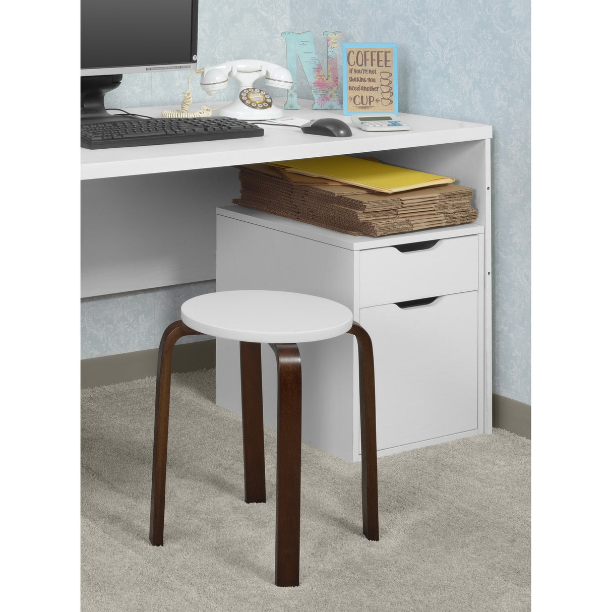 Noble Myra Bentwood Stool- Mocha Walnut/Beige