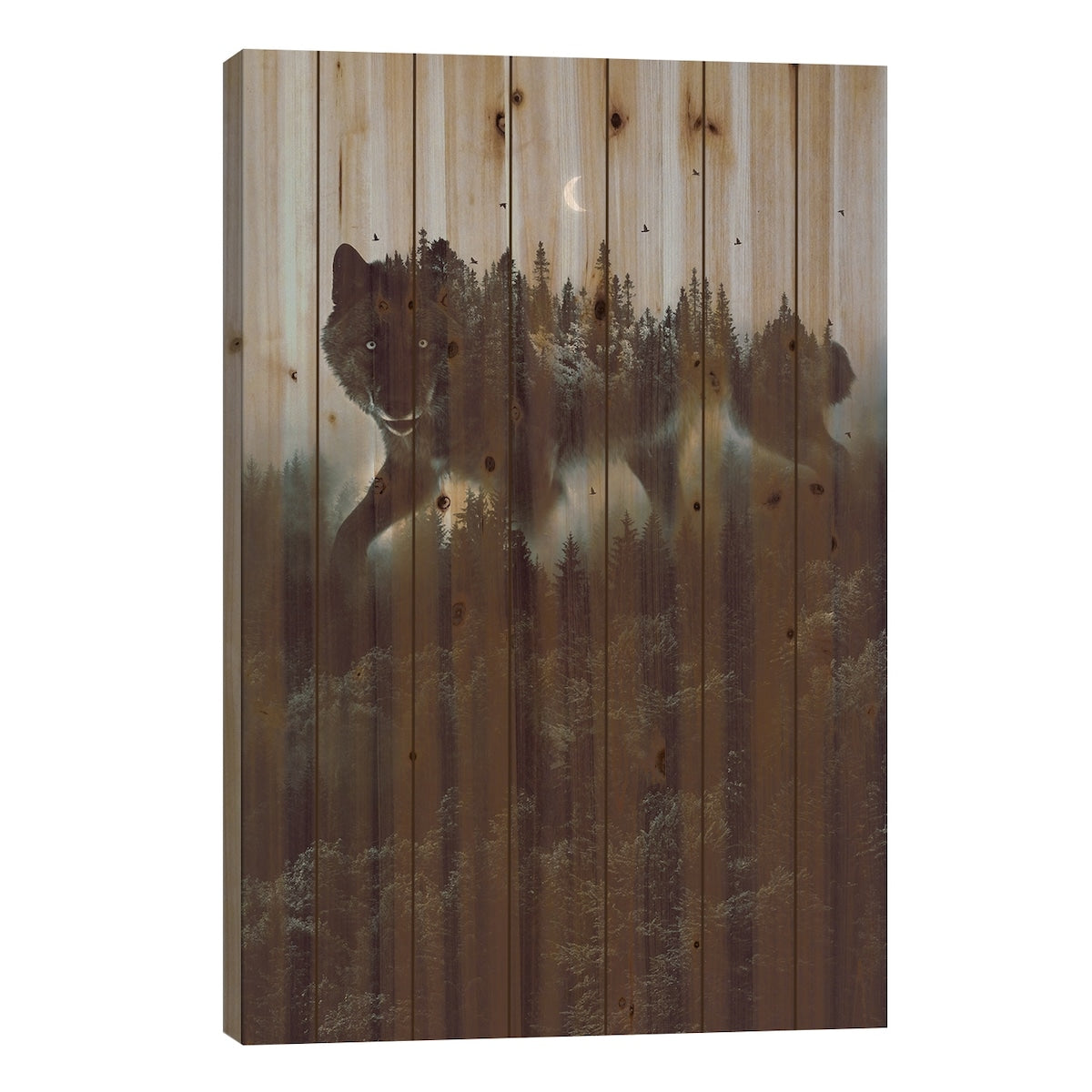 Noctivagant Black Wolf Print On Wood by Soaring Anchor Designs - Multi-Color