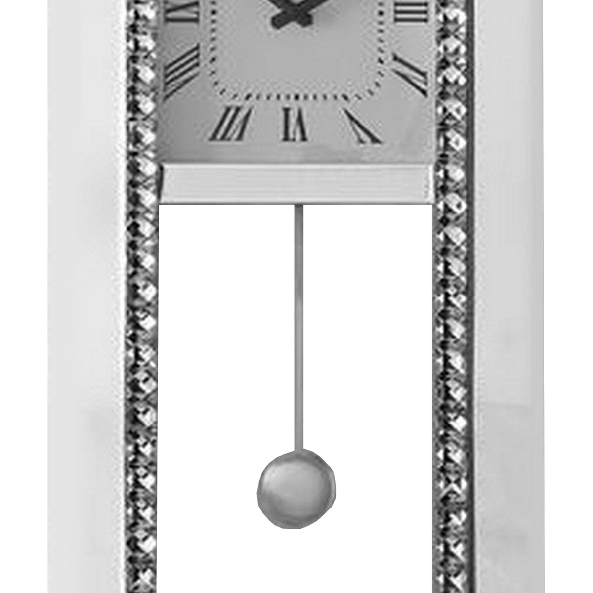 Noe 30 Inch Wall Clock, Crystal Diamond Inlaid Trim, Pendulum, White