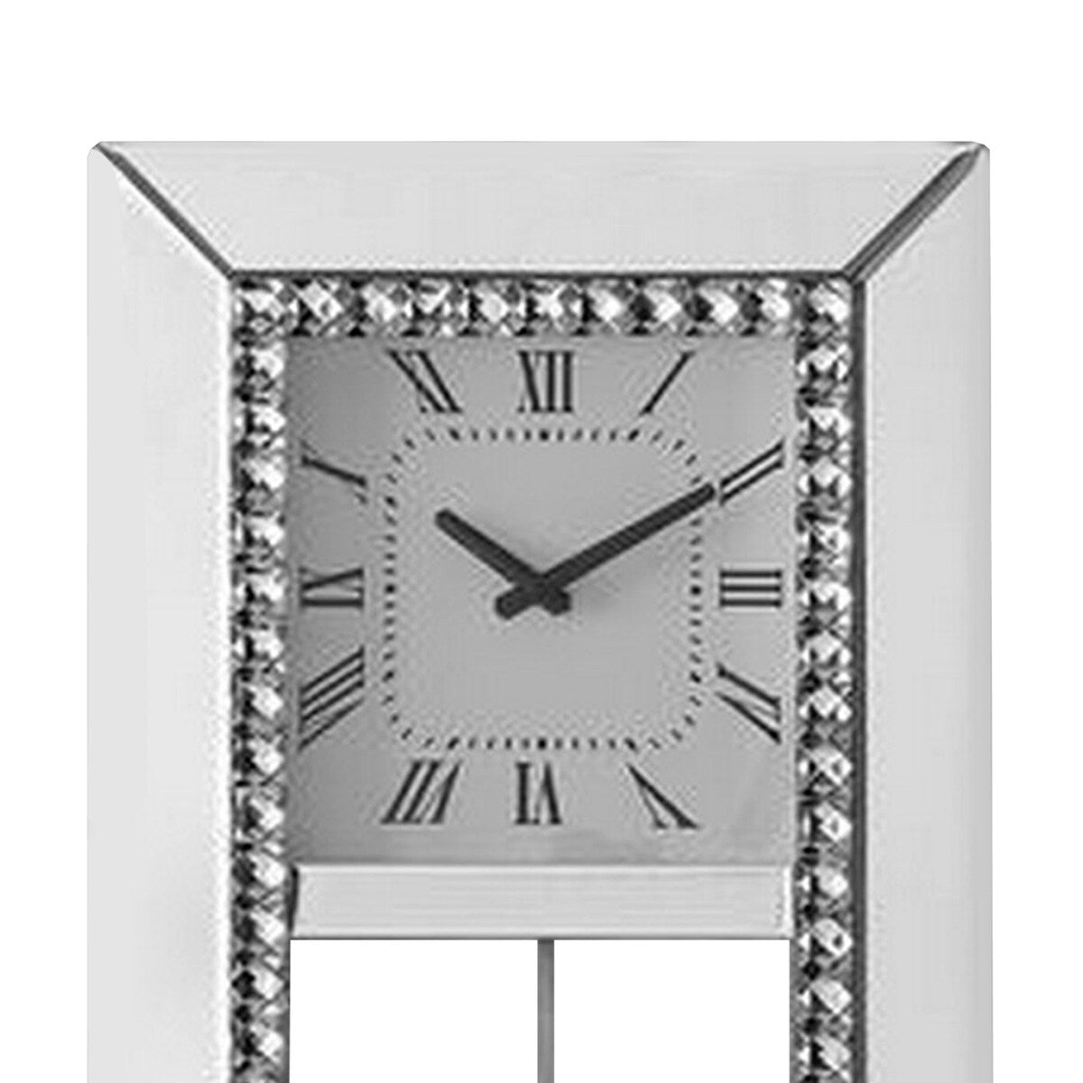Noe 30 Inch Wall Clock, Crystal Diamond Inlaid Trim, Pendulum, White