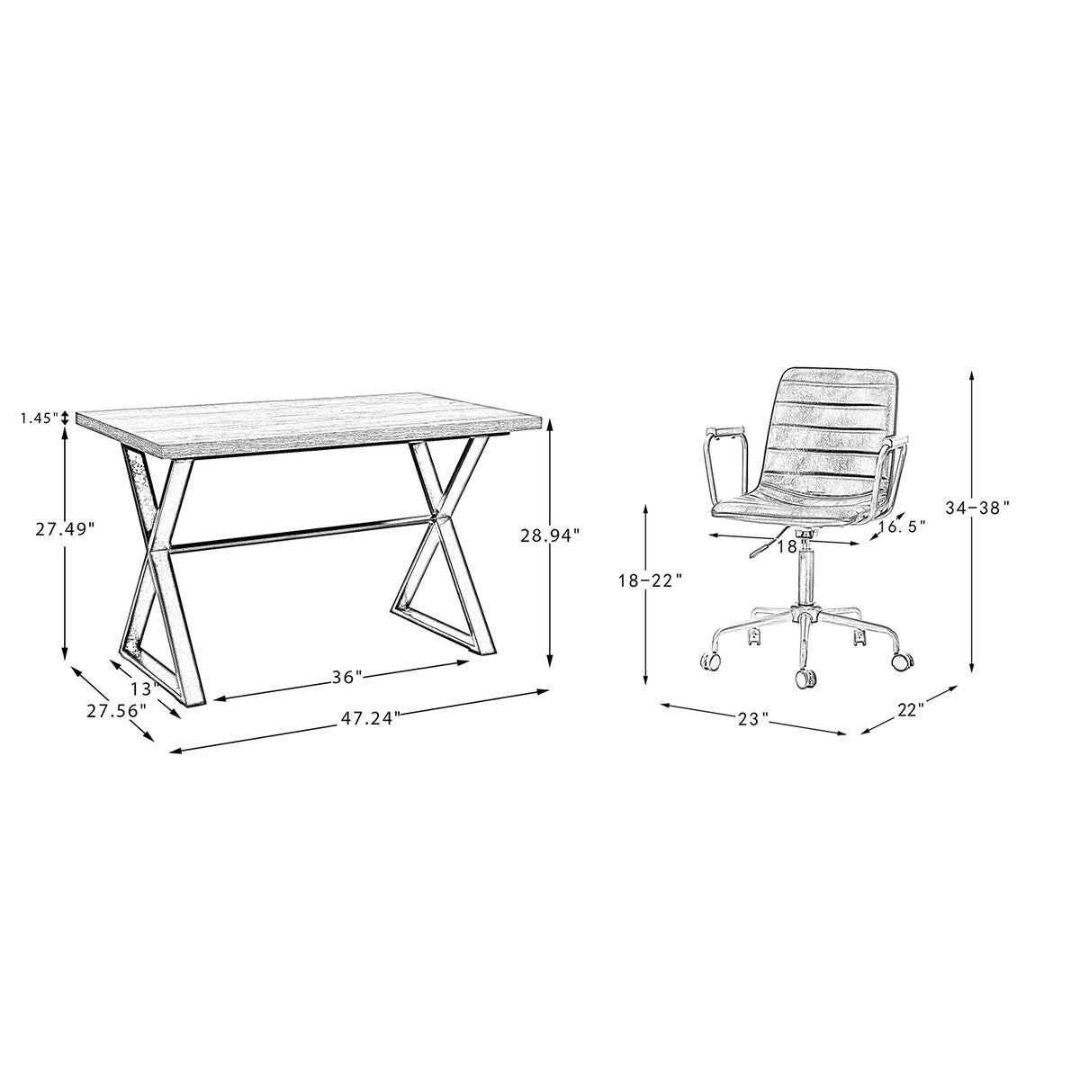 Noeli Desk With Chair Set for Office by HULALA HOME