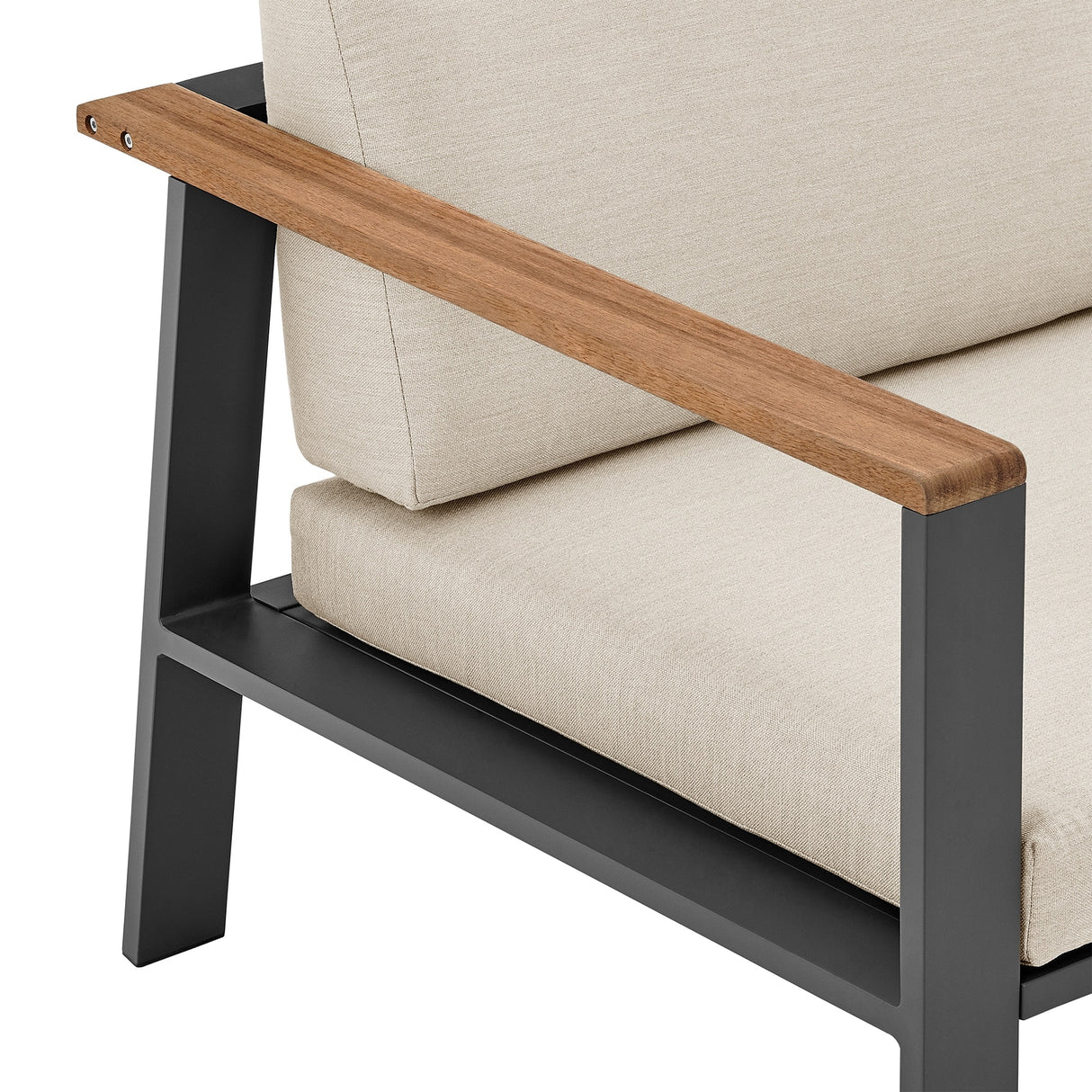 Nofi Aluminum and Solid Teak Wood Outdoor Patio 4 Piece Conversation Set with Olefin Cushions