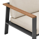 Nofi Aluminum and Solid Teak Wood Outdoor Patio 4 Piece Conversation Set with Olefin Cushions