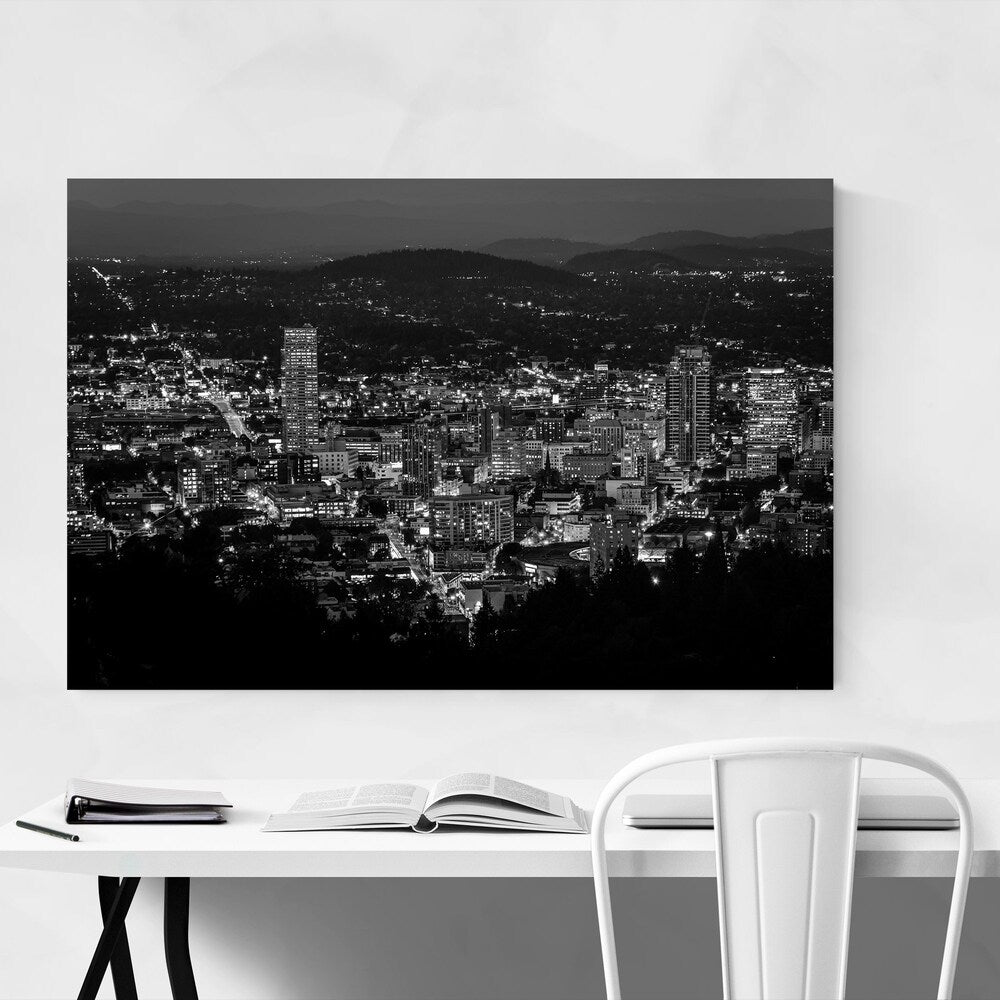 Noir Gallery Black & White Portland Skyline Unframed Art Print/Poster