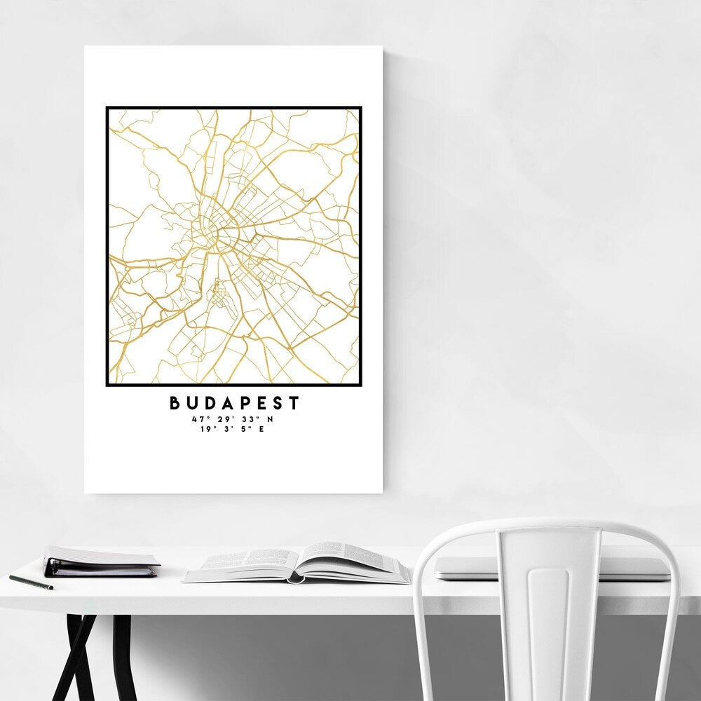 Noir Gallery Minimal Budapest City Map Canvas Wall Art Print